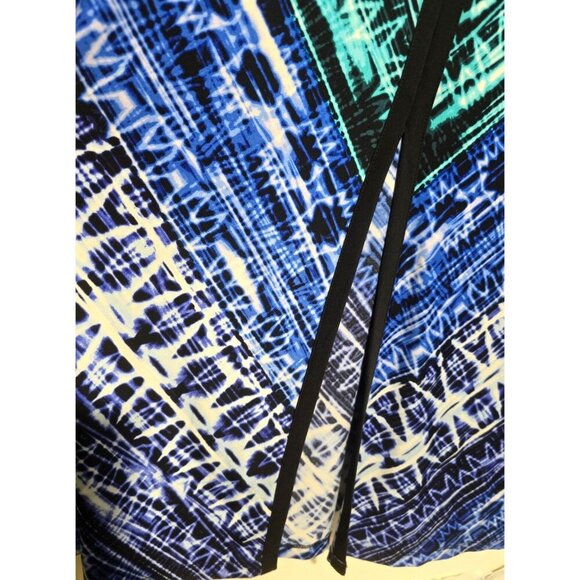 Catherines Maxi Dress 4X Blue Stretch Popover Sleeveless Black Trim Comfort Slit - Picture 11 of 13